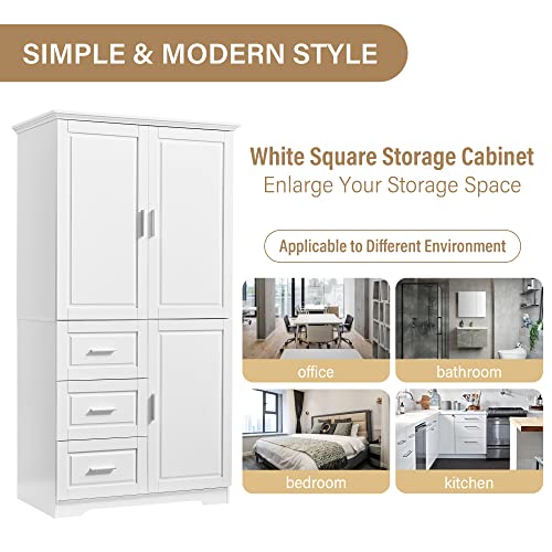 Dolonm 62 Inch Pantry Cabinet, Kitchen Pantry Storage Cabinets with Shelves and Feet, Wood Storage Cabinet with Drawer & Doors, White Pantry Storage Cabinet for Kitchen, Dining Room, Bathroom (White)