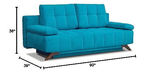Modern Serena Sleeper Sofa - Storage Pull Out Couch Convertible Sofa Bed, Pine Wood, Velvet Upholstery, Pocket Sinuous Springs, Made in Europe, Queen Size 80in W x 39in D x 37in H – Dark Grey