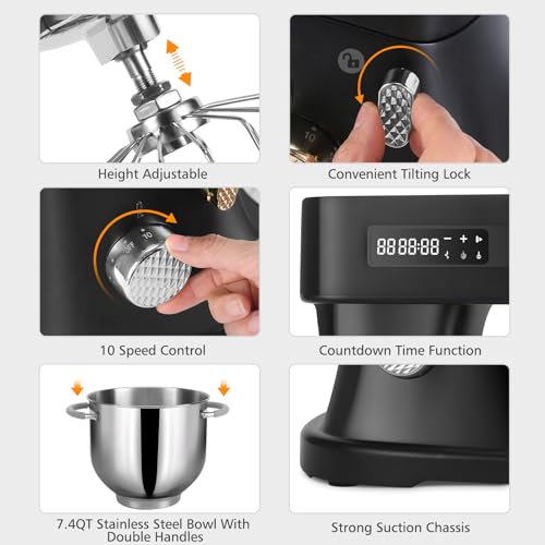 ZACME Stand Mixer Kitchen Standing Mixer with Stainless Steel Bowl,Tilt-Head Kitchen Food Mixers with Dough Hook, Mixing Beater, Whisk, Splash Guard
