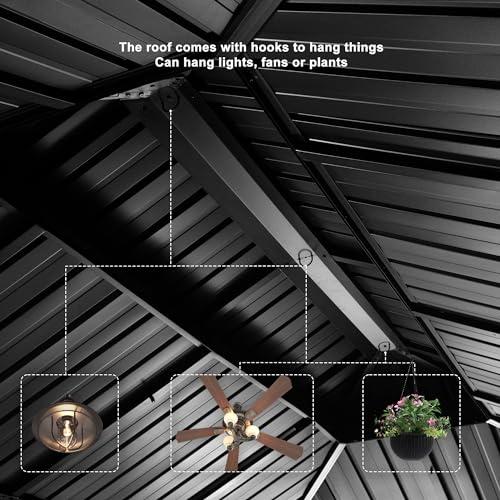 PURPLE LEAF 10' X 14' Permanent Hardtop Gazebo Aluminum Gazebo with Galvanized Steel Double Roof for Patio Lawn and Garden, Curtains and Netting Included, Grey