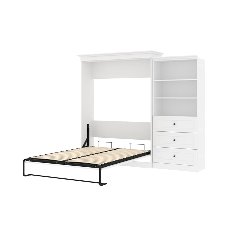 Atlin Designs Wood Queen Murphy Bed and Organizer with Drawers in White