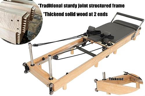 Pilates Reformer Machine, Wood Foldable Pilates Machine Equipment for Home Workout