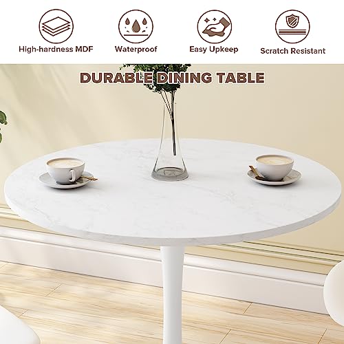 47.24" Round Dining Table for 4-6 People,Mid-Century Tulip Dining Kitchen Table,MDF Tabletop and Pedestal Dining Table,Easy Assembled End Table Leisure Coffee Table,White