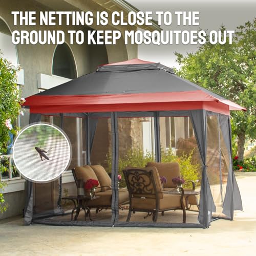 CROWN SHADES 13x13 Pop Up Gazebo, Canopy Tent, Gazebos on Clearance - Outdoor Gazebo for Backyard & Patio Furniture - Carpa Pop Up Tent with Wheeled STO-N-Go Cover Bag (Grey)