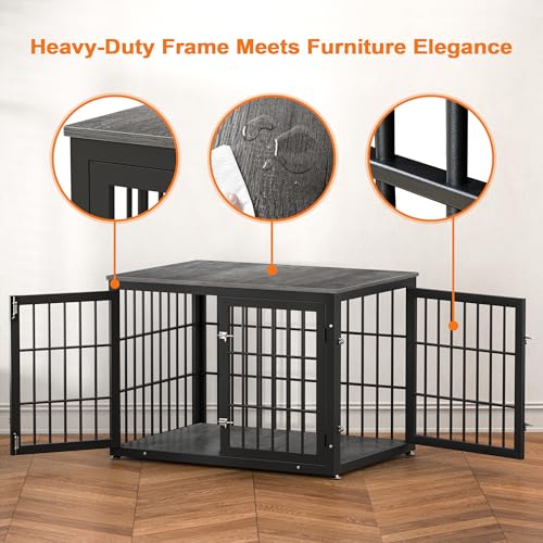 48 Inch Heavy Duty Dog Crate Furniture for Large Dogs, Decorative Pet House End Table, Extra Large Wooden Cage Kennel Furniture Indoor, Natural and White