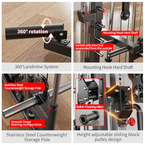 L05/07 Smith Machine，Multi-Function Squat Rack Power Cage with Cable Crossover System,with Weight Bench, Olympic Barbell Weight Set, for Home Gym