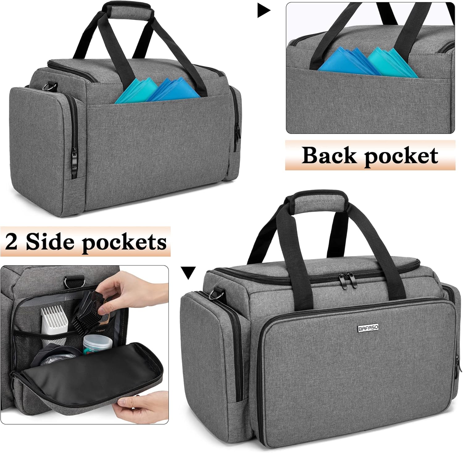 BAFASO Large Barber Bag with Adjustable Dividers, Travel Barber Case Holds Various Hair Cutting Tools (Bag Only), Black