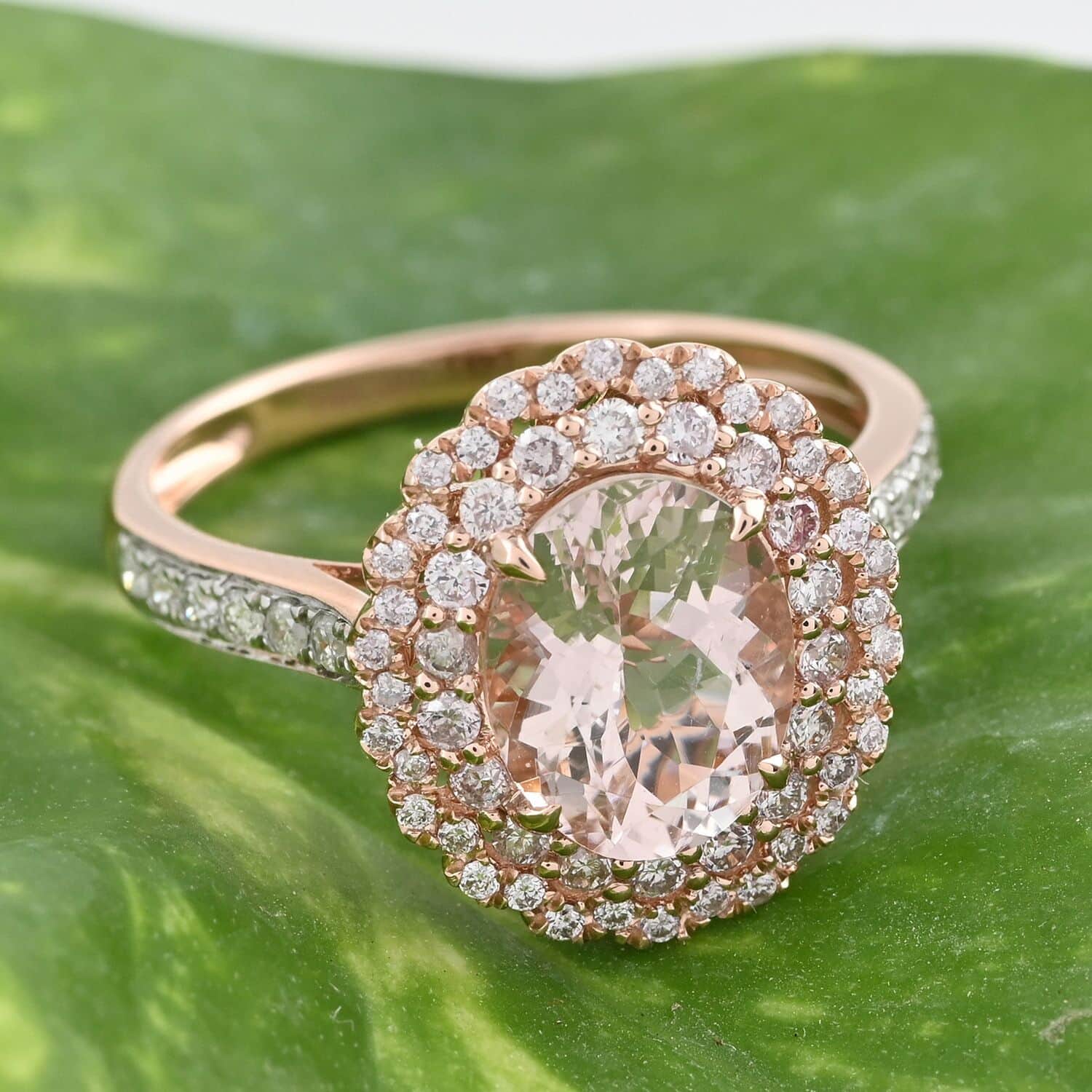Shop LC Morganite Pink Diamond Oval Mix 14K Rose Gold Halo Ring for Women Jewelry Gifts Size 8 Ct 1.69 I3 Clarity Engagement Anniversary Wedding Promise Birthday Gifts
