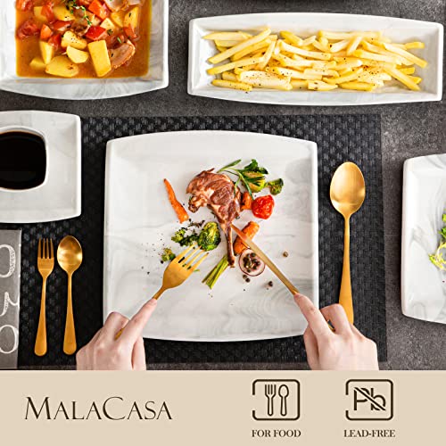 MALACASA Dinnerware Sets, 30 Piece Ivory White Plates and Bowls Sets for 6, Porcelain Square Dinnerware Set with Dinner Plate Set, Soup Bowl, Cup and Saucer, Kitchen Dish Set, Series Elvira