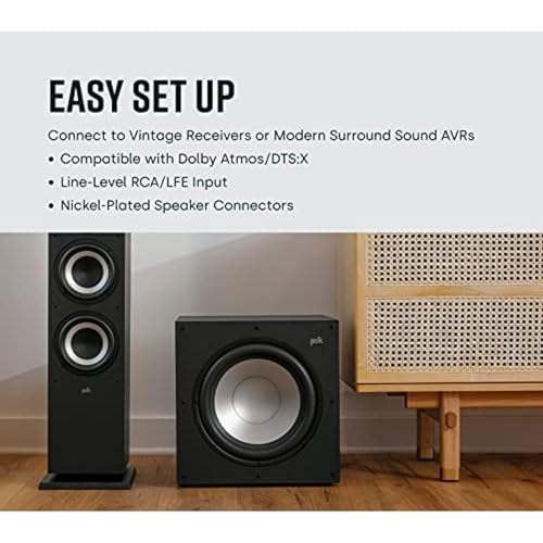 Polk Monitor XT10 Home Subwoofer, 10" Deep Bass Woofer, 100W Class D Amplification, Dolby Atmos, Auro 3D & DTS:X Compatible, Black
