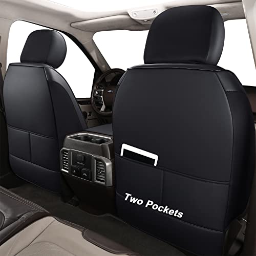Silverado Seat Covers Front & Rear Fit for Chevy Silverado GMC Sierra Pickup 1500 2014-2018, 2500HD 3500HD 2015-2019 Crew Double Extended Cab Leather Seat Cushion Cover (Full Set/Black)