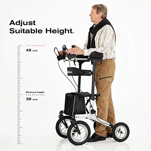OasisSpace Upright Walker with 12” Pneumatic Wheel, All Terrain Up Rollator with Seat for Outdoor Use, Tall Armrest Rolling Walkerds Mobility Walking Aid with Pneumatic Tires for Seniors