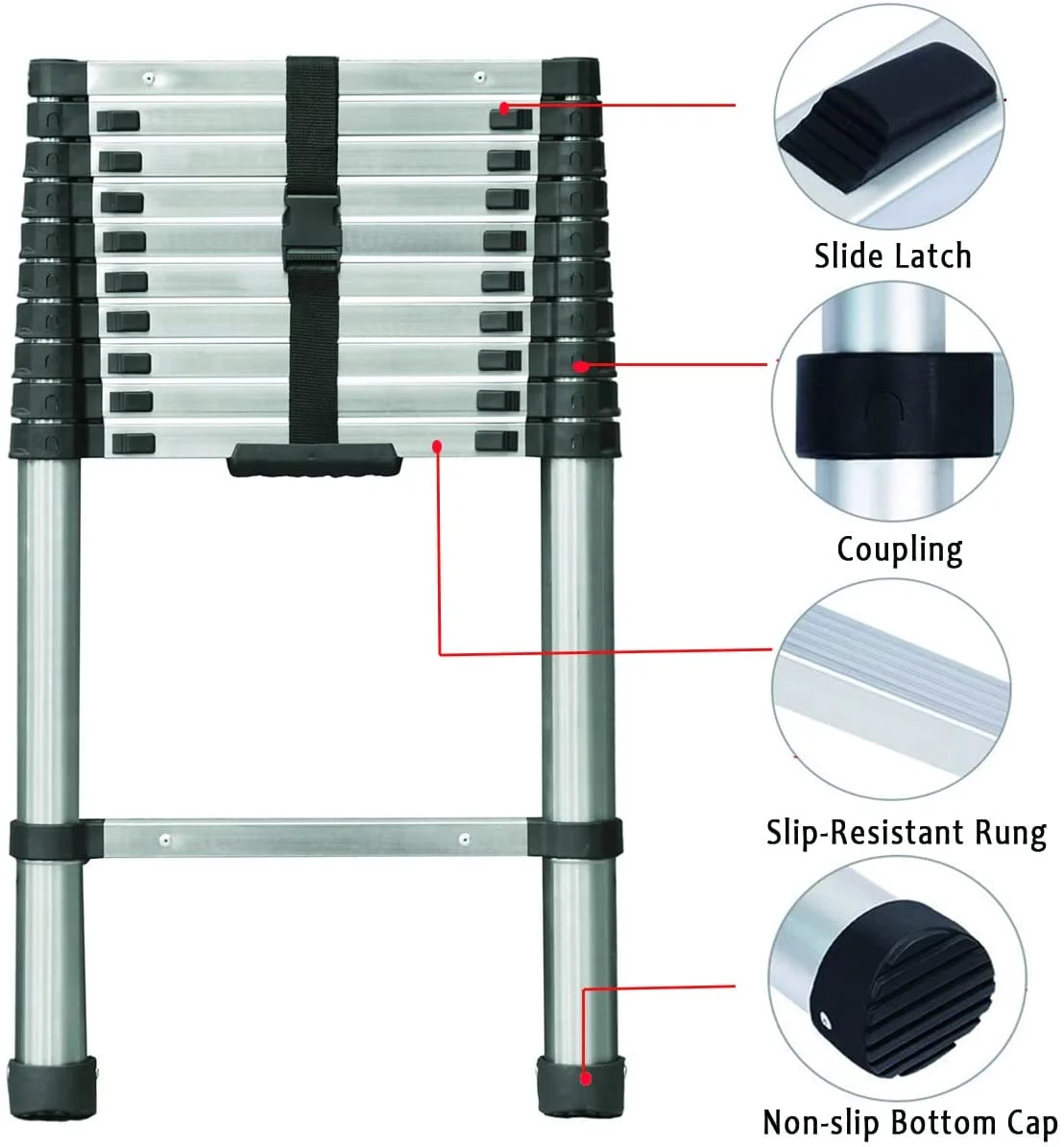 Telescoping Ladder Extension Ladder 10.5FT Collapsible Extendable Ladder, Stainless Steel Attic Ladder Rv Ladder