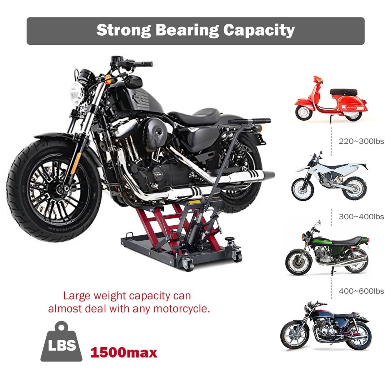Costway Motorcycle ATV Jack Lift Stand Quad Dirt Street Bike Hoist 1500 lbs Black\Red