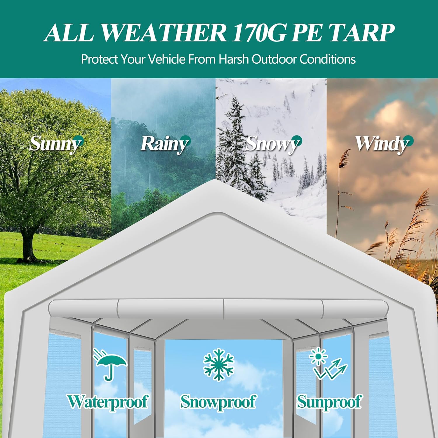 Upgrade 10' x 20' Heavy Duty Carport - Extra Large Outdoor Shelter with Roll-up Ventilated Windows & Side Doors, Portable Garage for Car Boat Truck Auto Shelter Motorcycle Outdoor Events Party