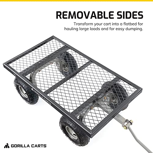 Gorilla Carts Steel Utility Cart, Garden Wagon w/Handle & Removable Sides, Up to 800 Lbs - Heavy-Duty Gardening Equipment for Yard, Lawn, and Outdoor Use
