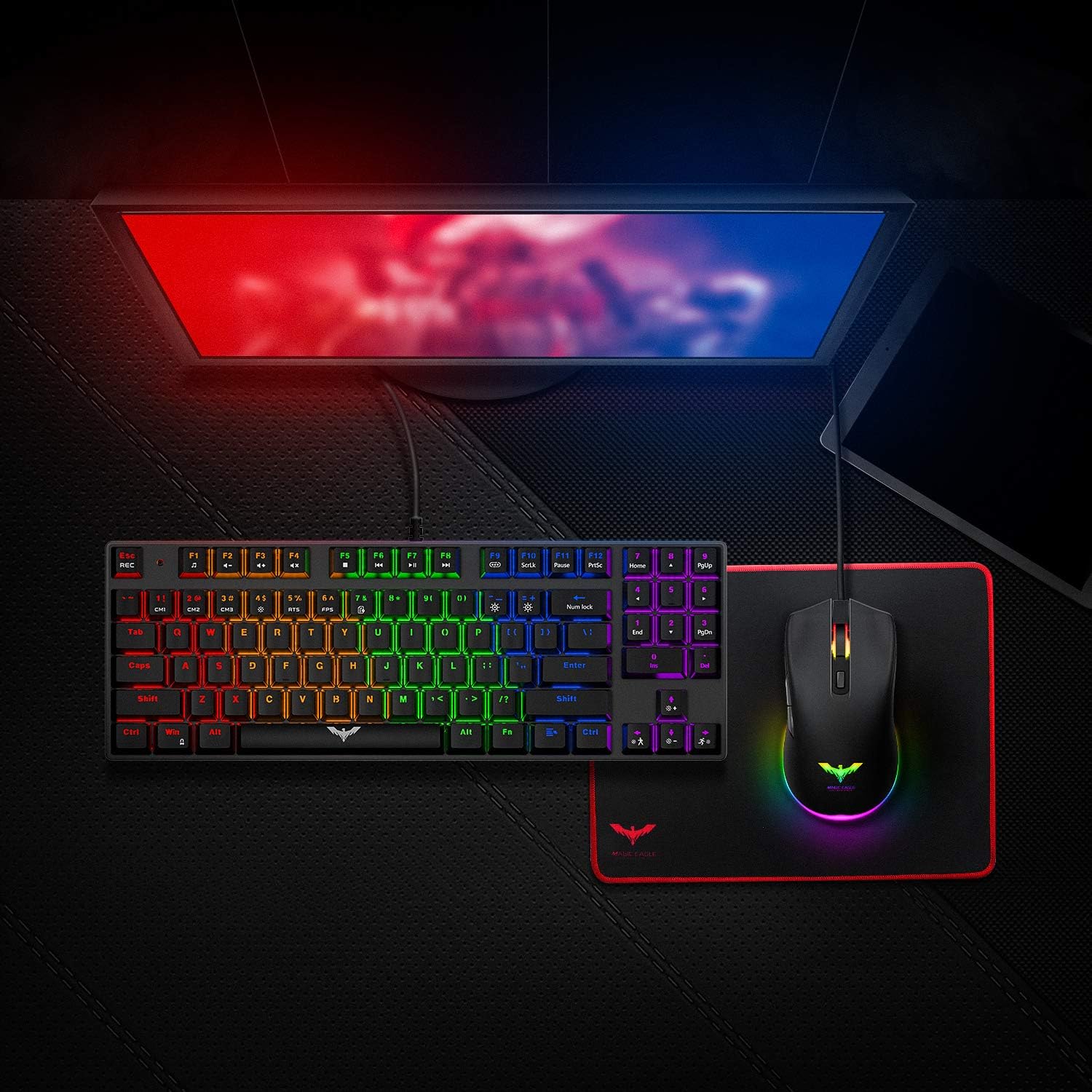 Havit Mechanical Keyboard and Mouse Combo Wired 89 Keys Backlit Gaming Keyboard Red Switch, 4800 D P I Mouse with 6 Button, Gaming Mouse Pad for PC Gamer Computer Laptop Pack of 2