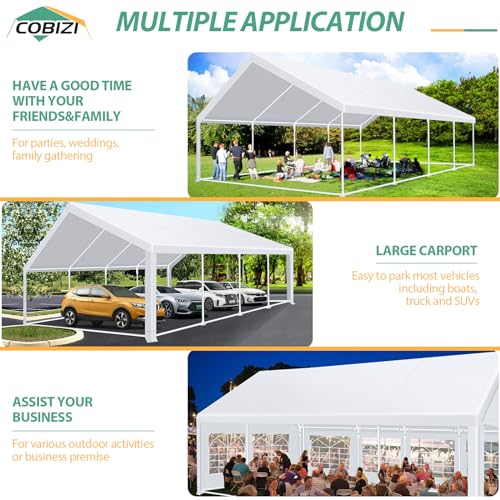 COBIZI 20x40 Party Tent Heavy Duty, Galvanized Wedding Tent, Event Shelter for Parties, Outdoor with Removable Sidewall & Built-in Sandbag, Carpas para Fiestas, Large Canopy, Waterproof, White