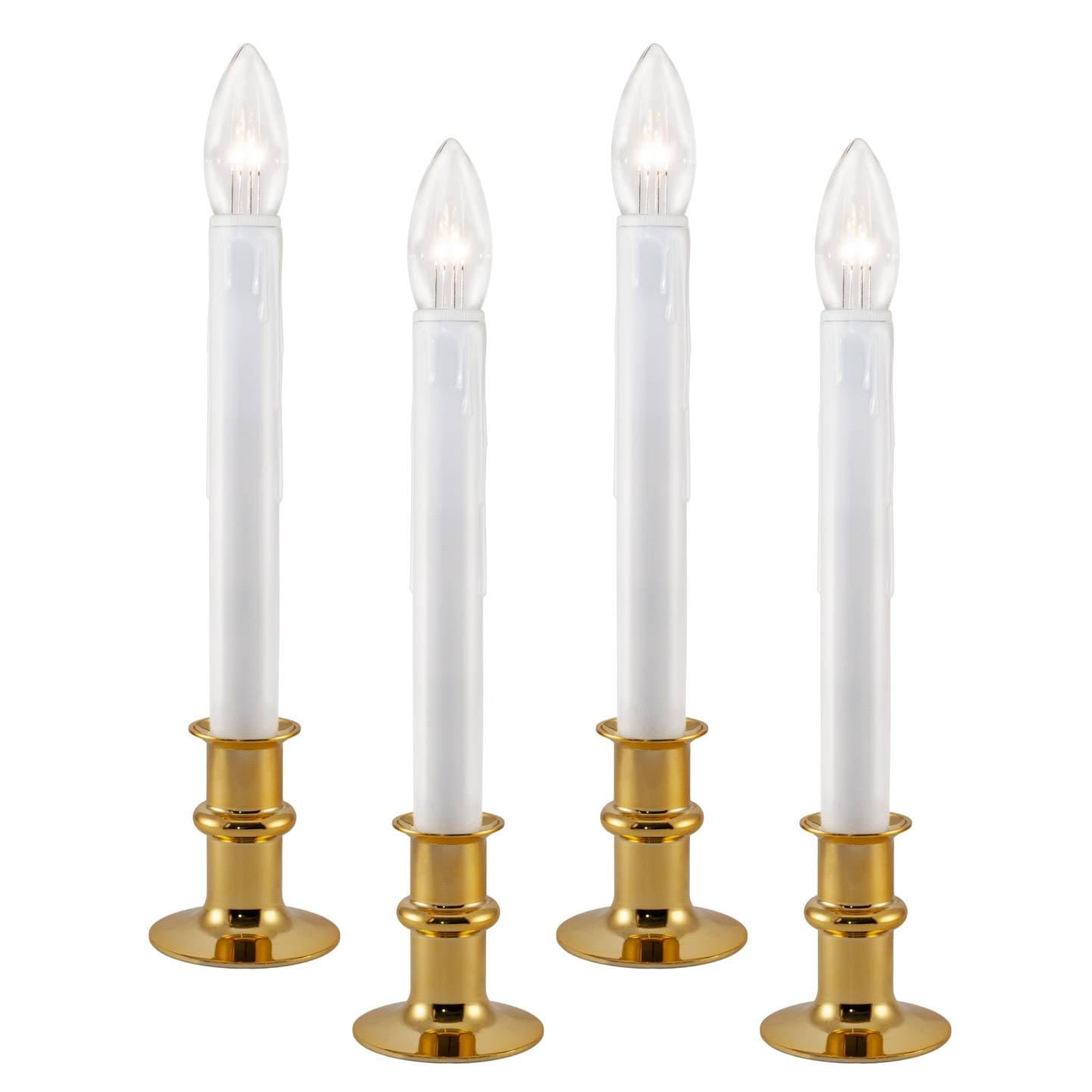 612 Vermont Ultra-Bright LED Window Candles with Timer, Battery Operated, Metal Base, White Candlestick, Adjustable Height (Pack