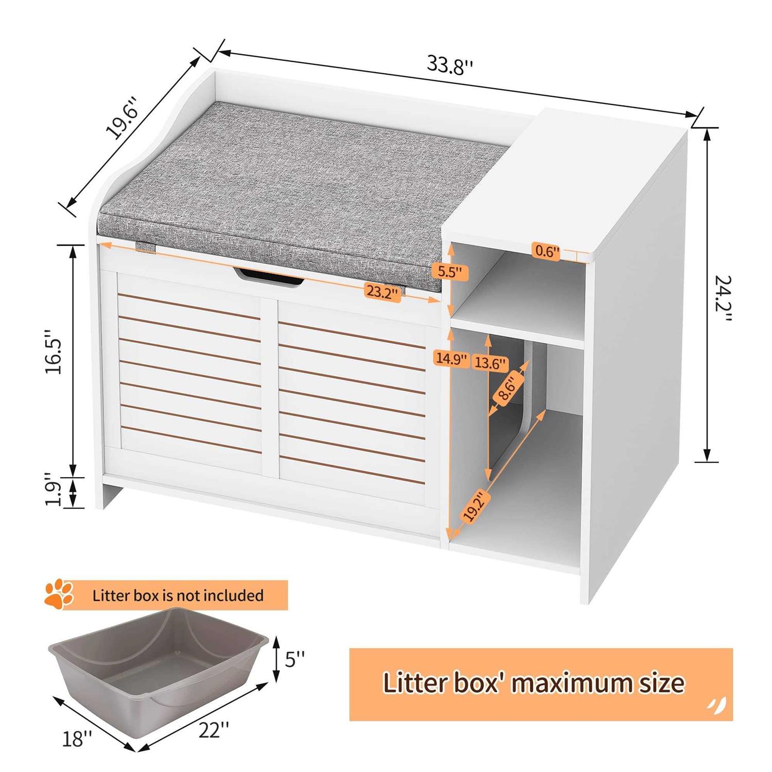 IDEALHOUSE Litter Box Enclosure with Top Opening with Cushion Cat Litter Box Furniture Hidden - Pet Supplies online store