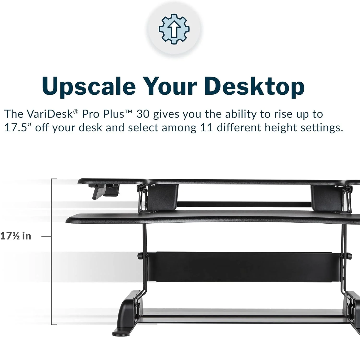 Vari 30" VariDesk ProPlus Two-Tier Height Adjustable Standing Desk Converter & Monitor Riser, Black