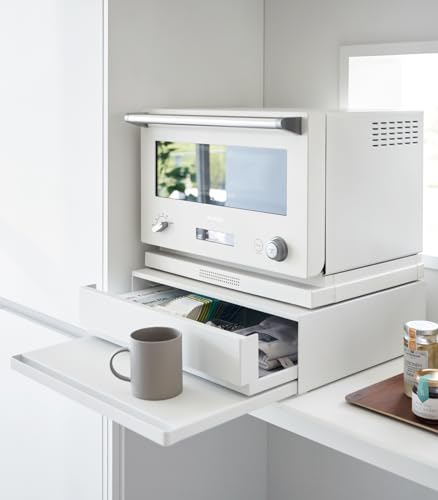 Yamazaki Countertop Drawer - Modern Kitchen Organizer for Counter & Coffee Bar, Pull Out Shelf, Space Saving Storage, Reversible Design, Durable Steel