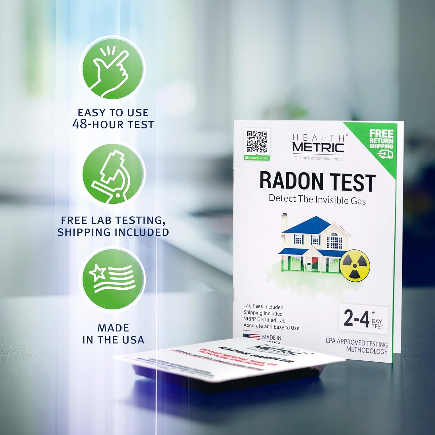 Radon Test Kit for Home - Shipping & Lab Fees Included | Easy to Use Charcoal Radon Gas Detector for Testing 2 Locations | 48h Short Term EPA Approved Radon Tester | Fully Certified Lab Testing