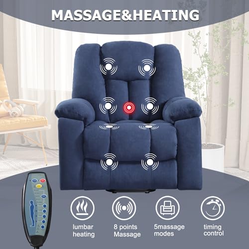 CANMOV Large Power Lift Recliner Chair with Massage, Heat, and USB for Elderly, Overstuffed Wide Recliners, Heavy Duty and Safety Motion Reclining Mechanism, Gray