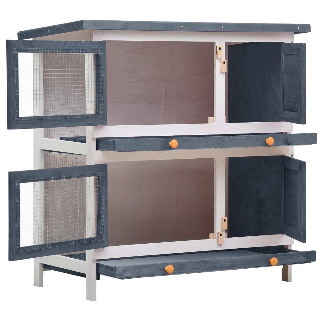 Sculptcha Rabbit Hutch Bunny Hutch, Rabbit Cage with Two No Leak Trays, Indoor u0026 Outdoor Cage for Bunny, 4 Doors, Gray, Wood