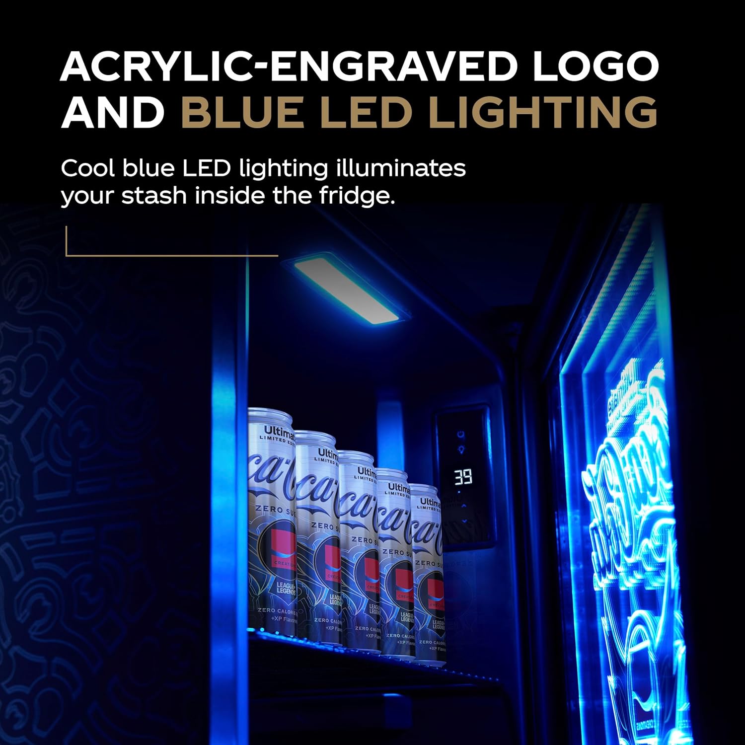 Cooluli League of Legends® Ultimate 48L Mini Fridge – Limited Edition Coca-Cola® Exclusive Gaming Room Mini Fridge, Cool LED lighting, Glass Door with Illuminating Logos and Temperature Controls