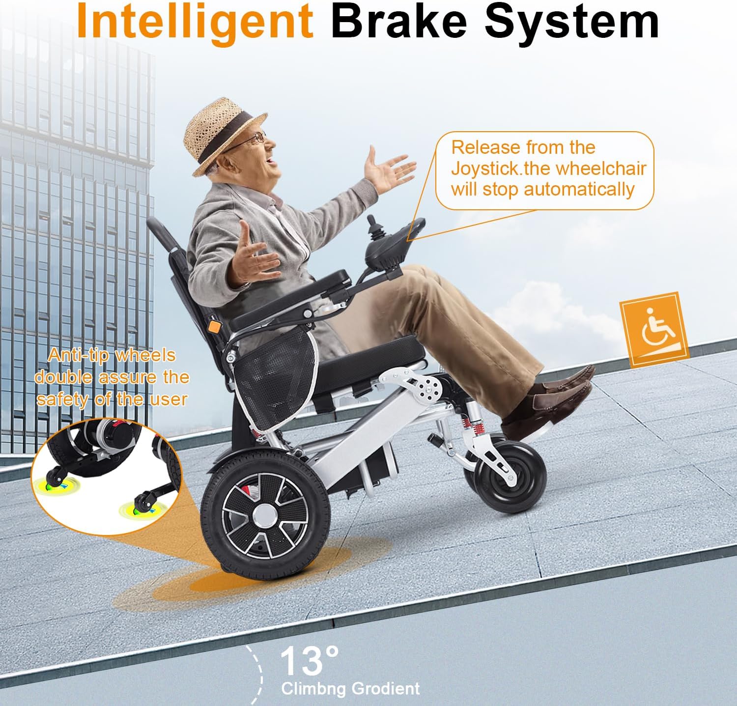 Intelligent Lightweight Foldable Electric Wheelchair, Portable Long Range Motorized Wheelchair,All Terrain Motorized Wheelchair for Adults,Durable Wheelchair -20 mi Cruise Range-Ships from USA