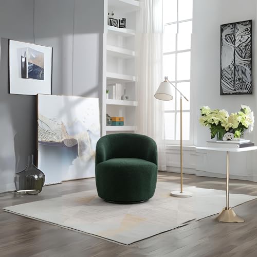 Teddy Fabric Swivel Accent Armchair Barrel Chair with 360 Degree Swivel Small Single Sofa Armchair for Nursery Living Room Bedroom (Ivory White)
