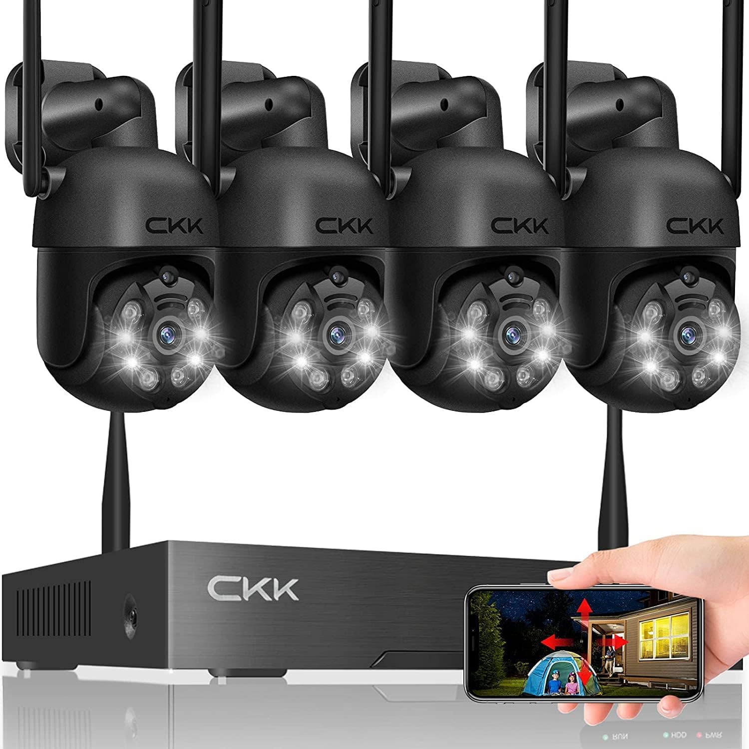 3MP Wireless Security Camera System with 1TB HDD, Dome PTZ Cameras and Bullet Cameras Outdoor Indoor, 8 Channel WiFi Surveillance NVR System with Floodlights & Siren Alarm, 2 Way Audio