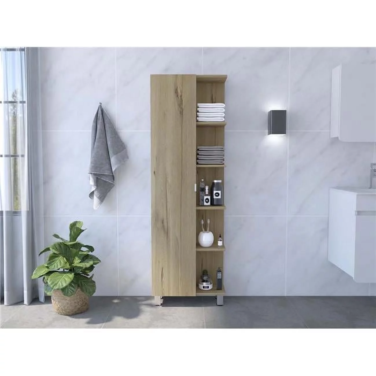 Depot E-Shop DE-MLD6583 Venus Linen Single Door Cabinet, Light Oak