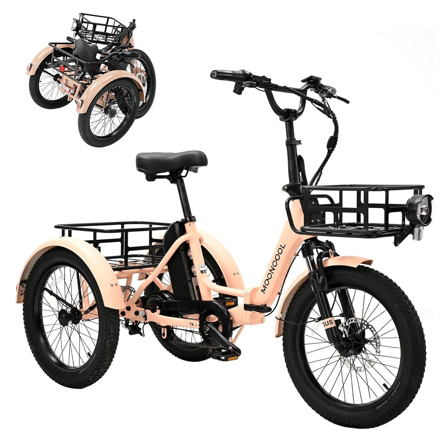 MOONCOOL 20 x4in Fat Tire Electric Tricycle Trike 500W E-bike&Battery for Adults