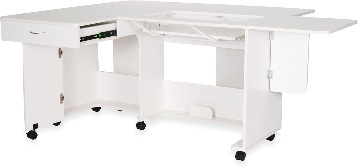 Arrow Classic Sewing Furniture “Christa” Sewing Cabinet: Full-Size, Locking Wheels, Manual Machine Lift, Side and Rear Leafs for Expansive Workspace