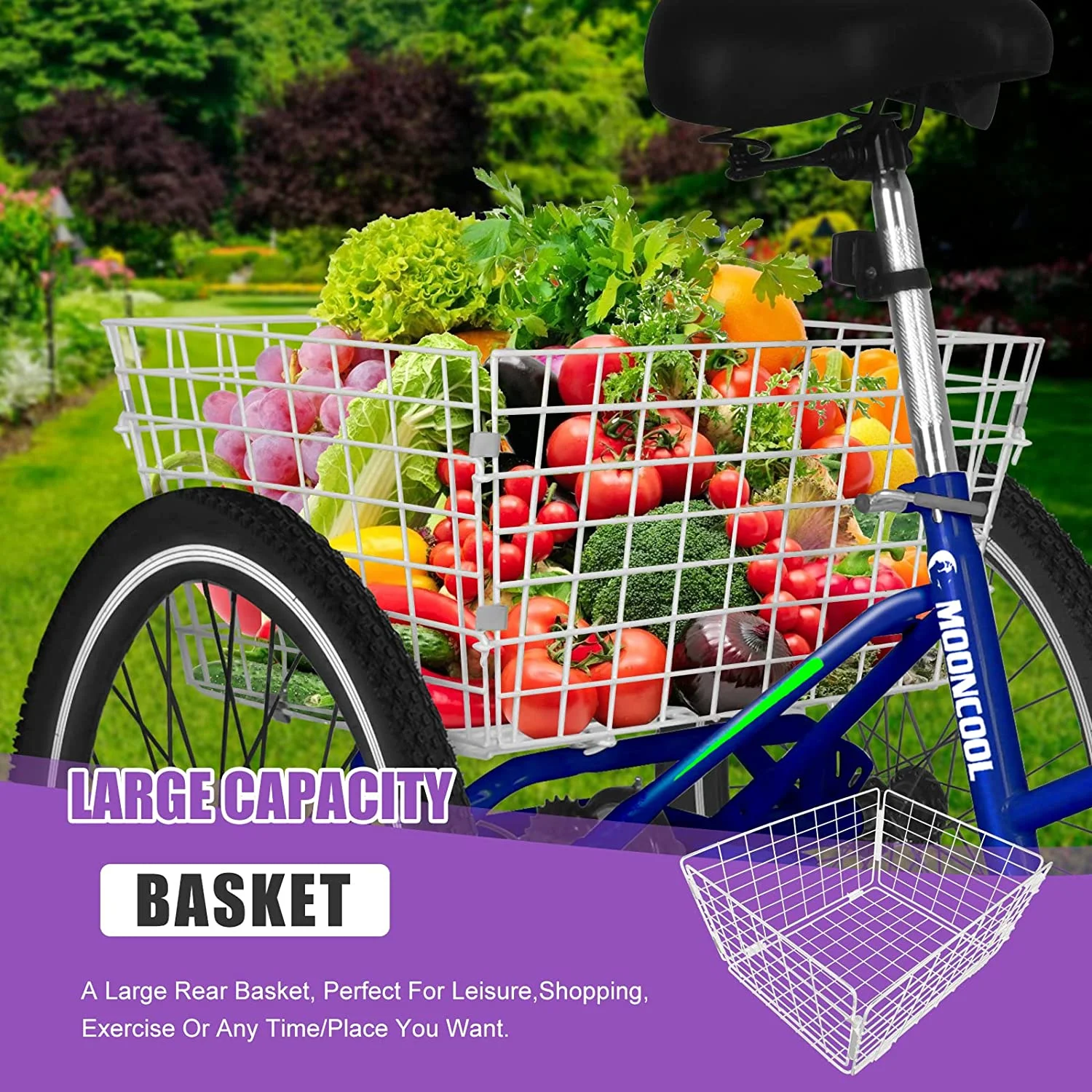 ABORON 20/24/26 inch 7 Speed Adult Folding Tricycles with Basket, 3-Wheels Cruiser Bike, Camping Folding Trikes for Women, Men, Seniors