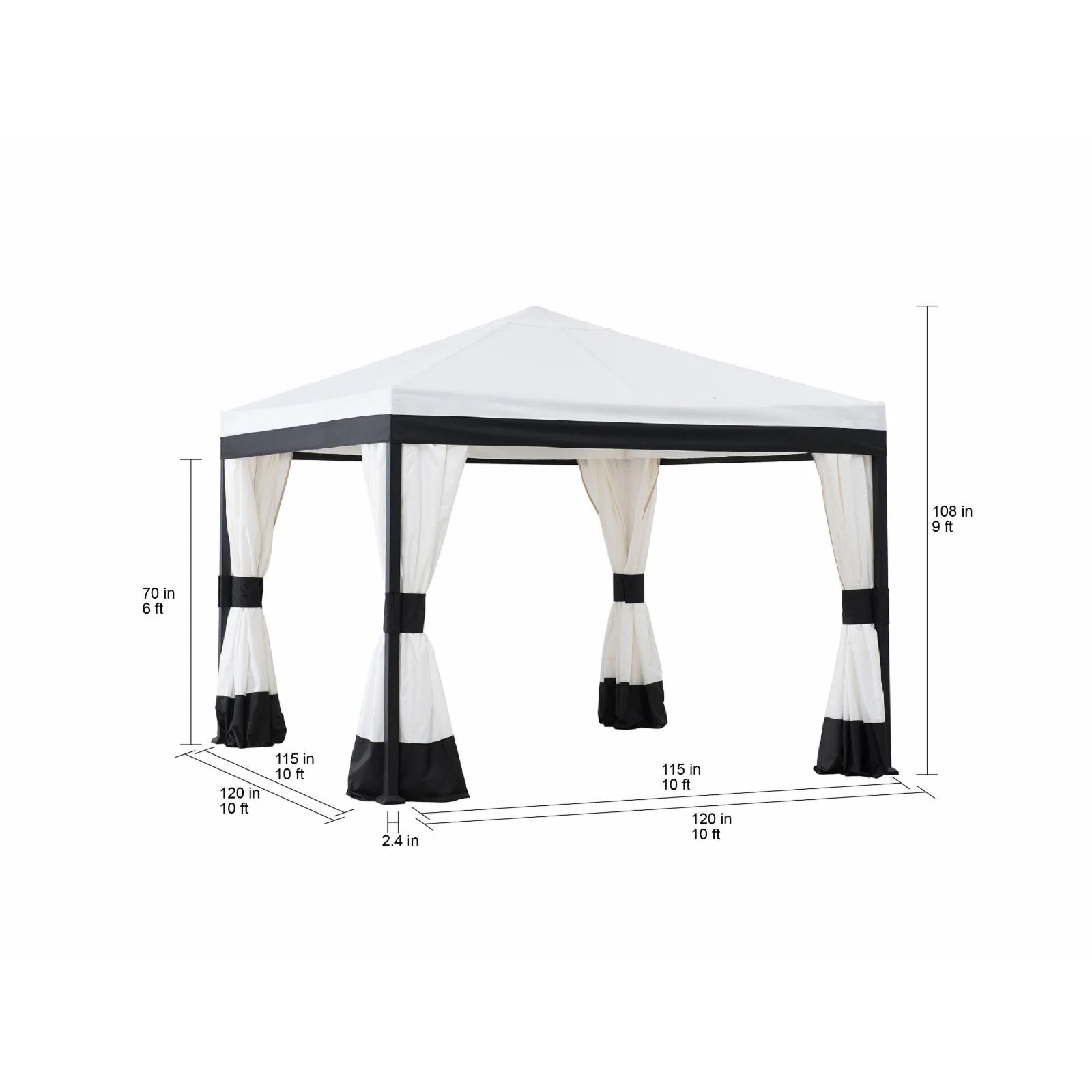 Sunjoy 10 ft. x 10 ft. Steel Gazebo - Black and White