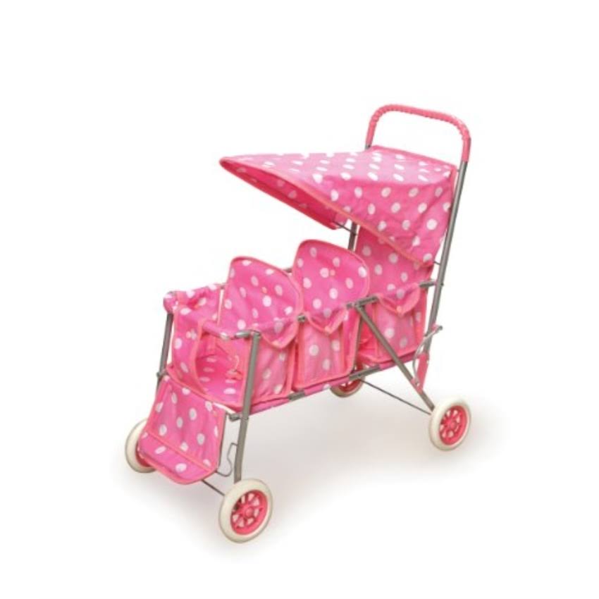 Badger Basket Triple Doll Stroller - Pink Polka Dots (Fits American Girl Dolls)