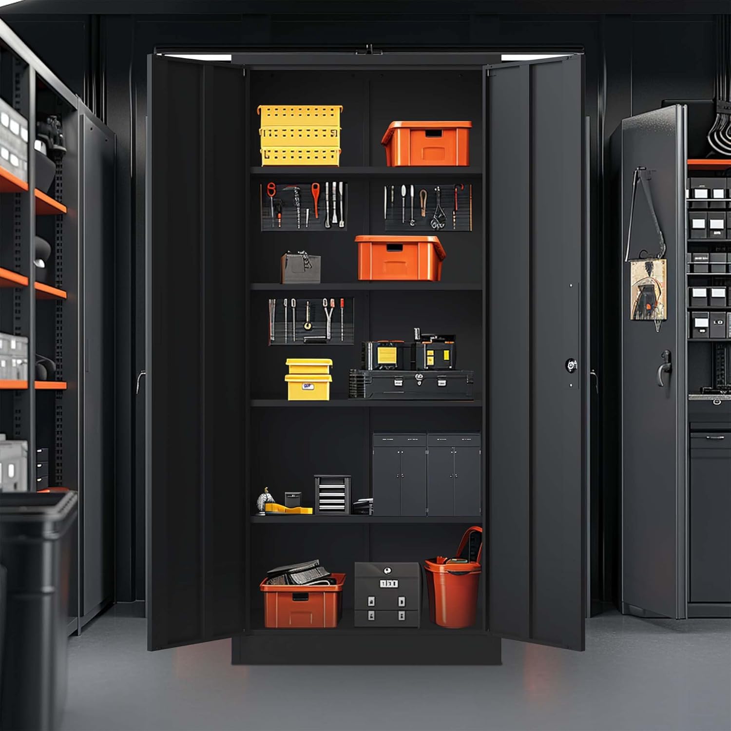 71" H Metal Garage Storage Cabinet Tool Steel Locking Cabinet with Doors and 4 Shelves Tall Cabinets for Garage Storage Systems Lockable File Cabinet for Home Office,Black