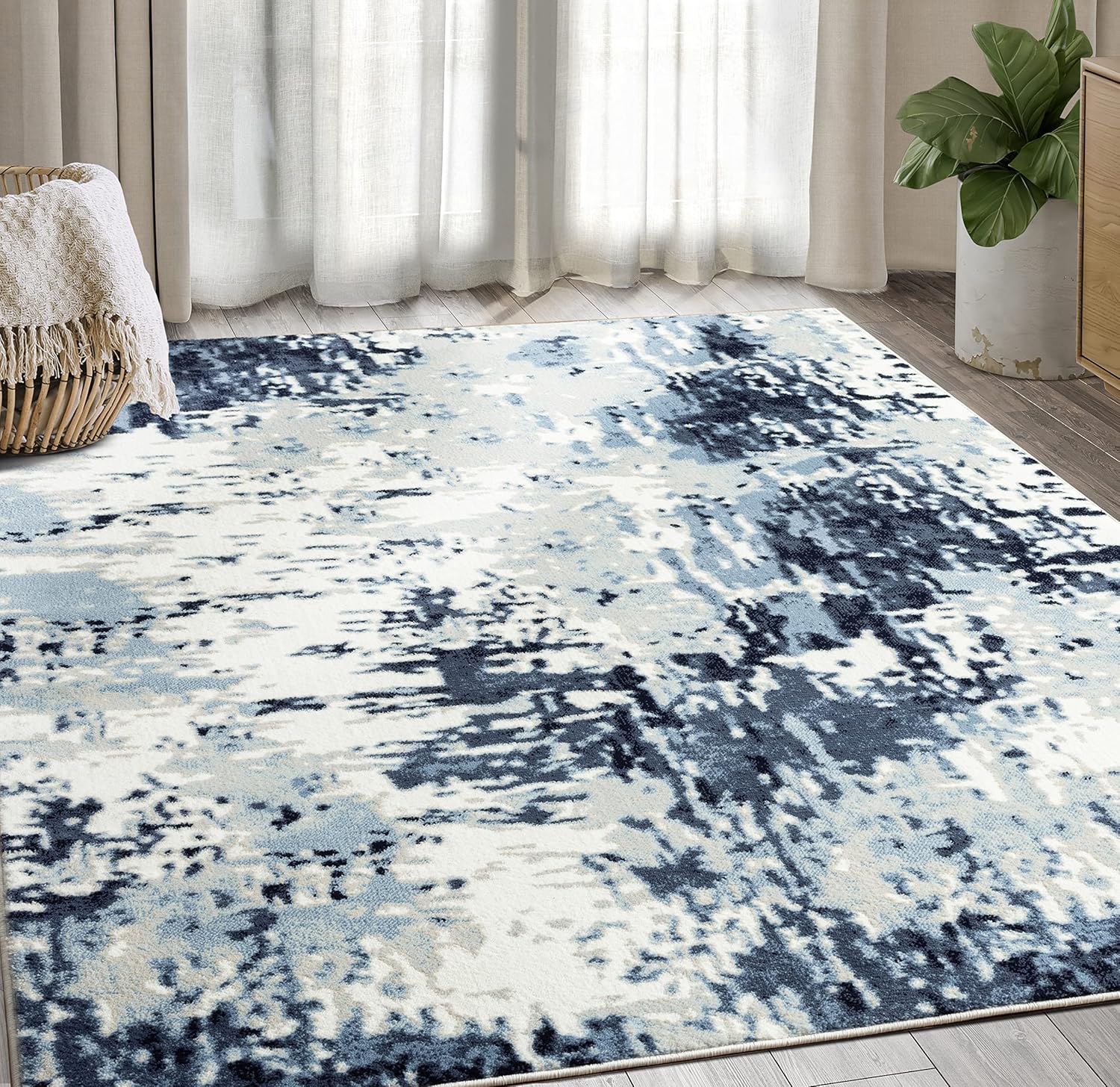 Abani Premium Blue, White & Grey Contemporary 5' 3" x 7' 6" (5 x 8) Living Room Rug Rugs Modern Abstract Non-Shed Area Rug