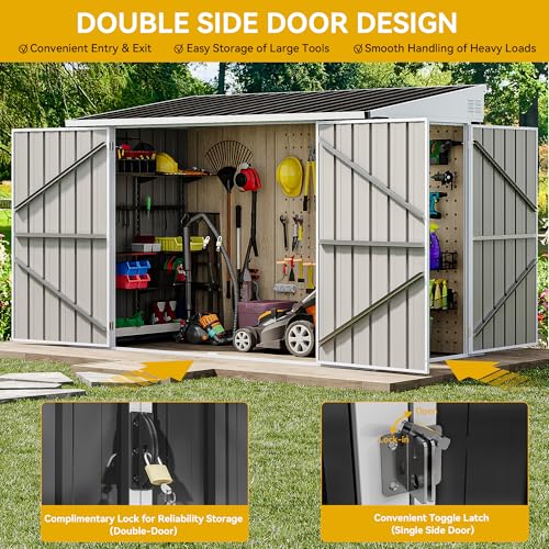 DWVO 10x8 FT Outdoor Storage Shed - Spacious Garden Tool Shed with Lockable Door - Durable Metal Yard Shed for Garden, Patio, and Backyard (Dark Gray)