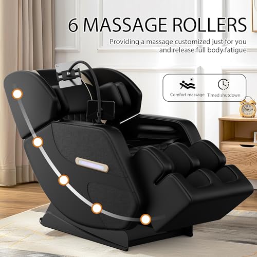 Full Body Massage Chair, PU Leather Zero Gravity Massage Chair with Airbags and Foot Roller, 6 Fix Point Rollers Recliner Chair, Gold
