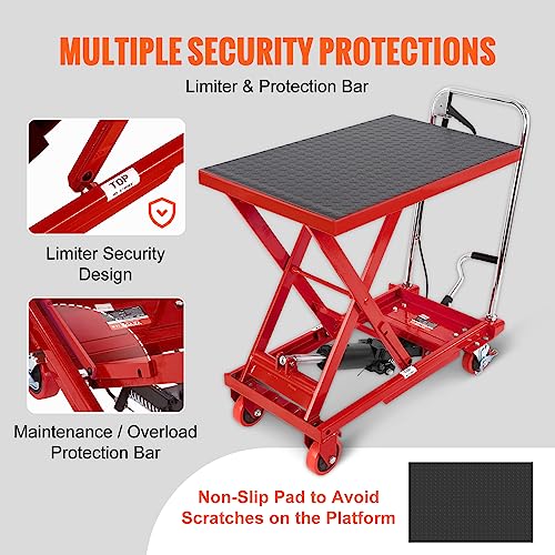 VEVOR Electric Lift Table, 330 lbs Capacity Single Scissor Lift Table, 8-28 in Height Adjustable Lifting Platform, Coffee Table Lift with 4 Wheels, for Material Handling and Transportation, Black
