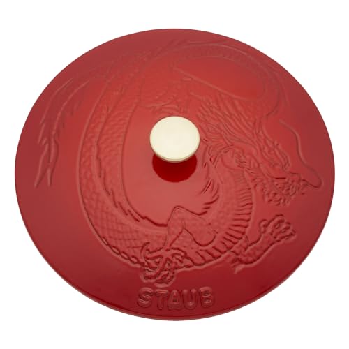 STAUB Specialty Shaped Dutch Cast Iron 3.75-qt Essential French Oven Dragon Lid-Cherry