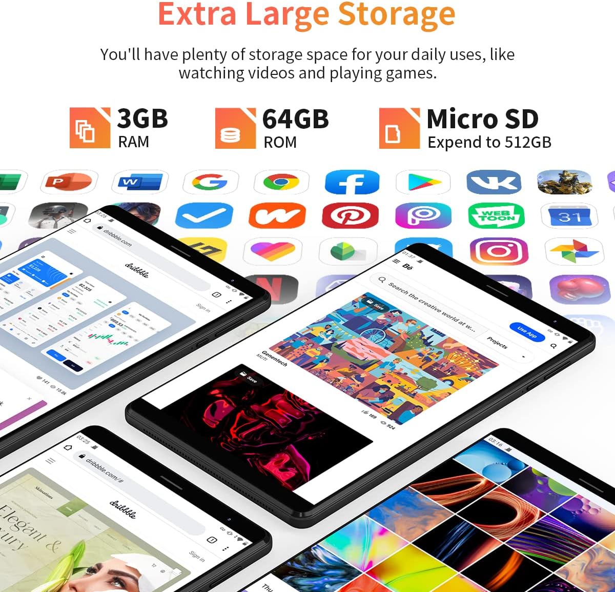 Headwolf Fpad1 Tablet, 8 inch Android 11 Tablets,Quad-Core Processor,3GB RAM 64GB ROM,512GB Expand,800 * 1280 HD Display, Long Battery Life, Dual Camera, 2.4G+5G WiFi, BT 5.0