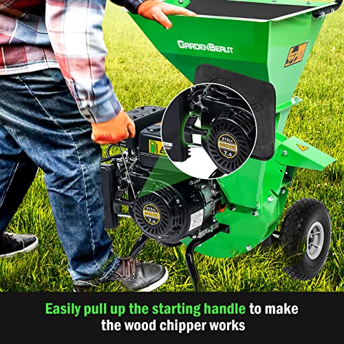 3 in 1 Wood Chipper Shredder Mulcher MF30, 7HP 212cc Heavy Duty Gas Powered, Max 3" Diameter Capacity for Wood, Limb, Leaves with Two Hoppers,4 Y-Hammers, Included Debris Bag