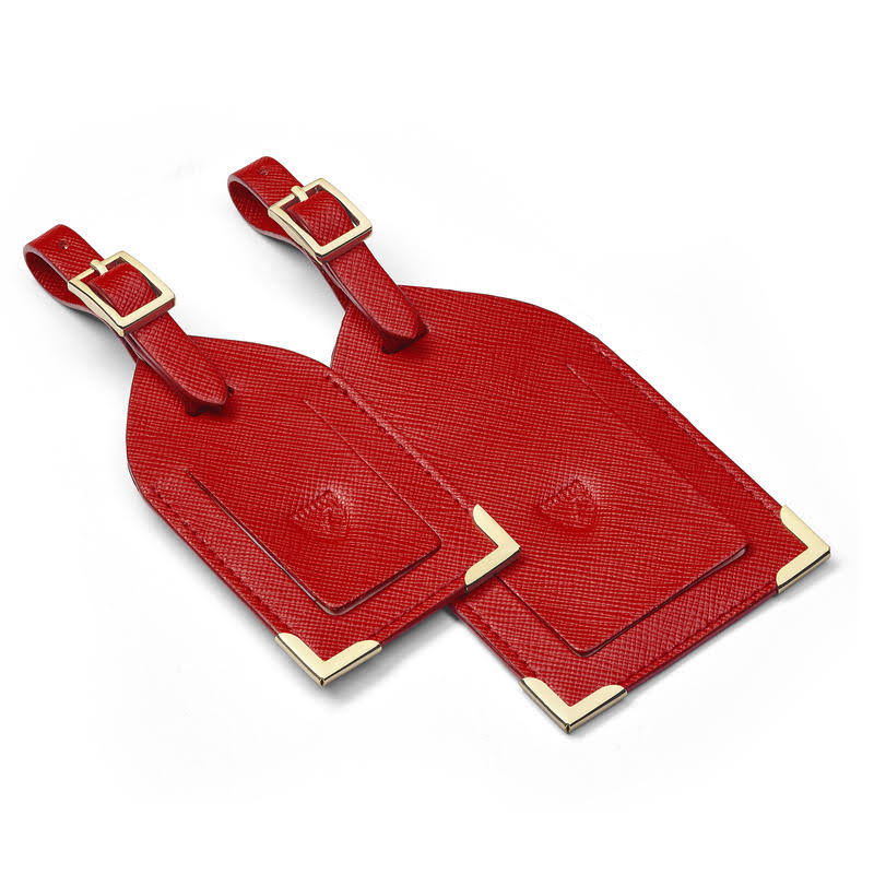 Aspinal of London | Set of 2 Luggage Tags Scarlet Saffiano | Red