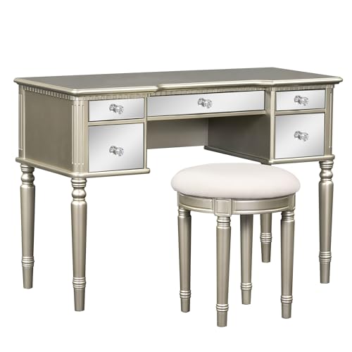43.3" Modern Vanity Table Set with Flip-top Mirror and LED Light, Space-Saving functionality, Water Resistance and Slip-Proof Features Make it an Ideal Dresser for The Bedroom