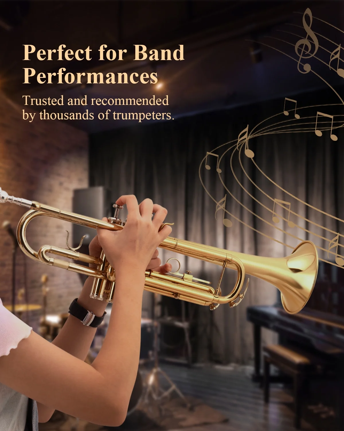 Eastar Trumpet Set for Students Beginner Bb Standard Brass Instrument School Band Gold, with Case